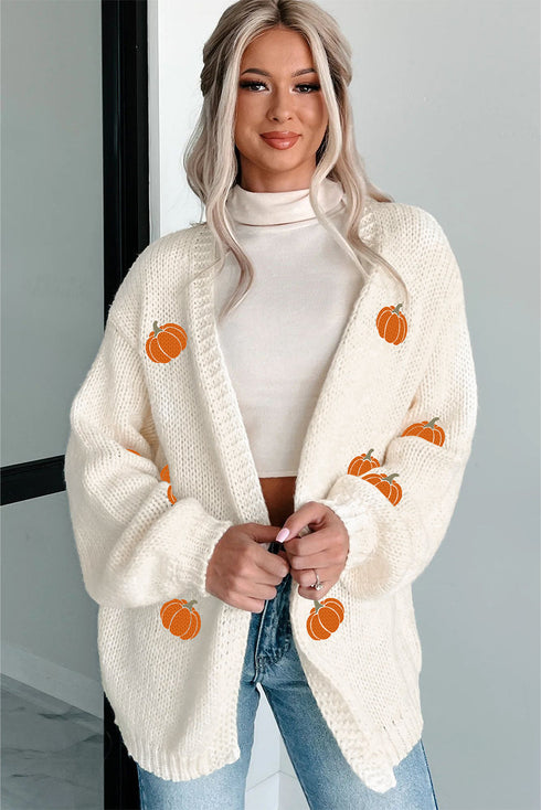 Pumpkin Patch Open Front Drop Shoulder Knit Cardigan